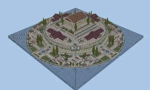 Compact Technical Survival Base with Integrated Trading Hall Minecraft schematic preview