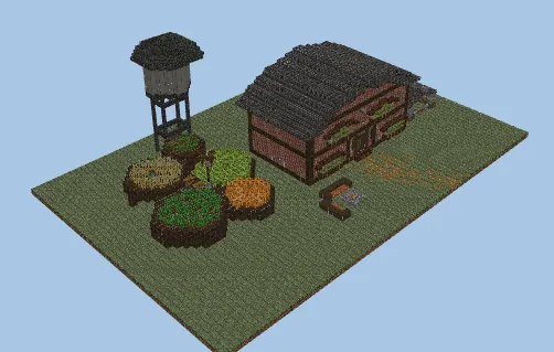 Cozy Red Brick Starter House with Homestead Farm Minecraft schematic