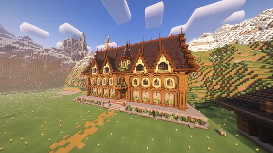 Decorated Medieval Villager Trading Hall Minecraft schematic