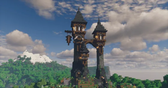 Dual Medieval Large Tower Structure Minecraft schematic