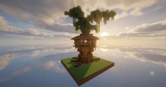 Floating Organic Treehouse Sanctuary Build Minecraft schematic