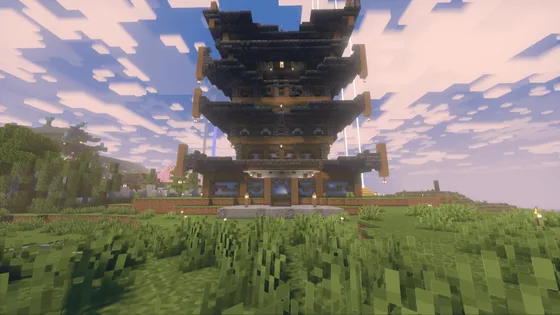 Japanese Temple Iron Farm Minecraft schematic