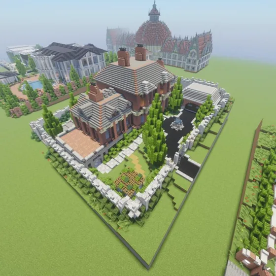 Luxury Brick House 2 Story With Pool Minecraft schematic