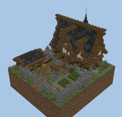 Medieval Survival Farmstead with Furnished Cottage Minecraft schematic