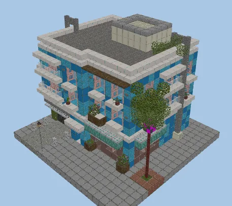 Modern Blue Apartment Building Schematic Minecraft schematic preview