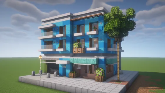 Modern Blue Apartment Building Schematic Minecraft schematic