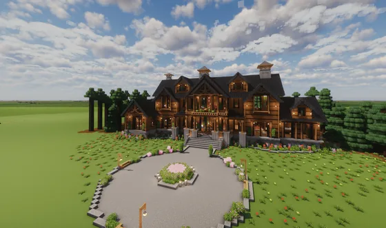 Modern Forest Mansion Survival Mega Base Minecraft schematic
