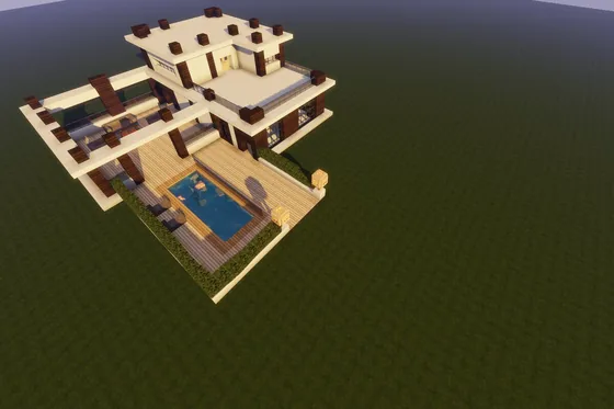 Modern Two-Story House With Pool Minecraft schematic