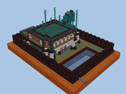 Nether House With Pool And Lava Wall Minecraft schematic