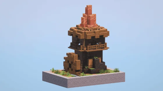 Rustic Medieval Watermill House Minecraft schematic