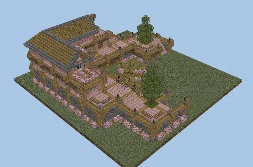 Rustic Symmetrical Mansion with Integrated Farms Minecraft schematic
