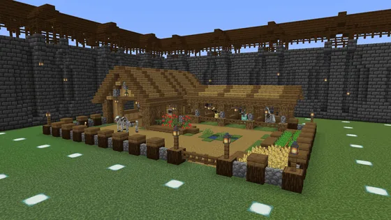 Spacious Oak Barn for Survival Minecraft schematic