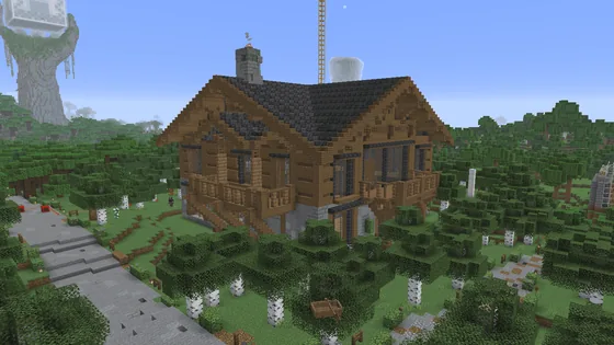 Universal Wood Farm with Decorative House Design Minecraft schematic