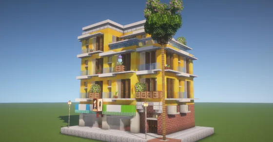Vibrant Yellow Modern Apartment Building Minecraft schematic
