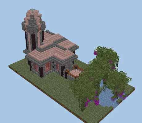 Mysterious Witch House With Pond And Tower Minecraft schematic preview