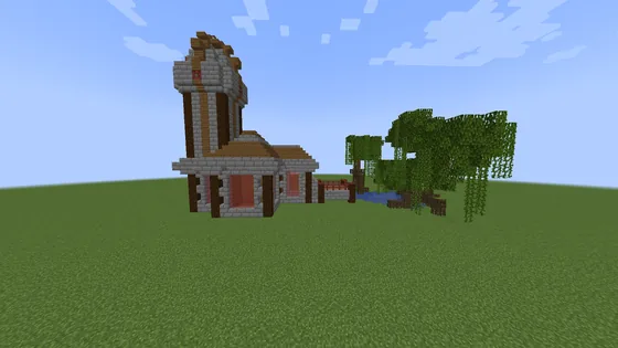Mysterious Witch House With Pond And Tower Minecraft schematic